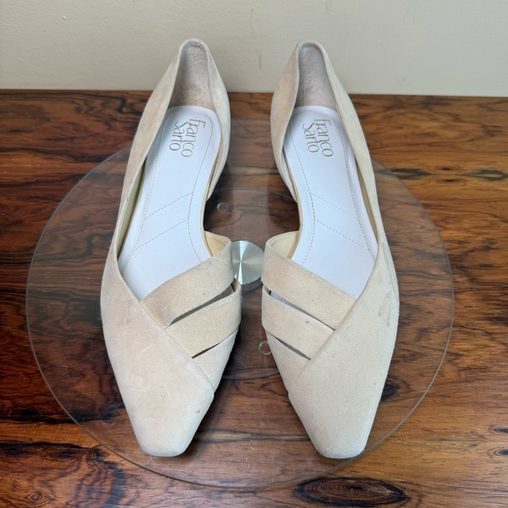 Franco Sarto Braela Almond Toe d'Orsay Flat in sand suede